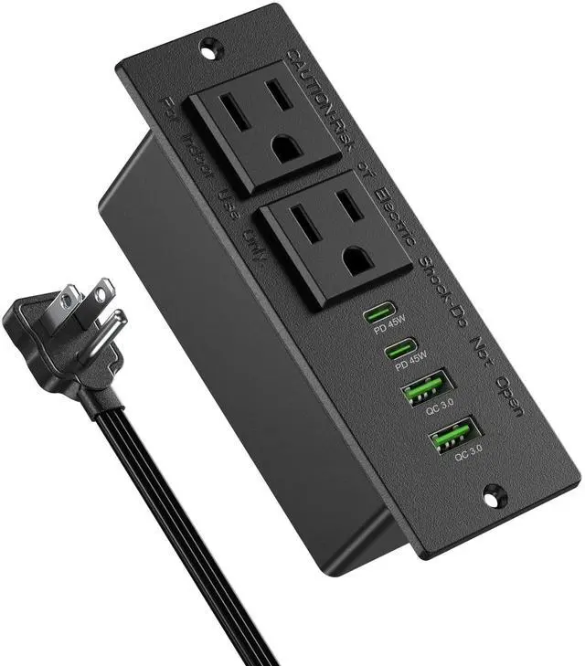 Main image of 45W USB C Recessed Power Strip,Flush Mount Desk Recessed Outlet,Space-Saver for Furniture Side Table,2 USB-C &2 USB-A Ports,2 AC Outlets,6ft Cord,Ultra Thin Flat Plug