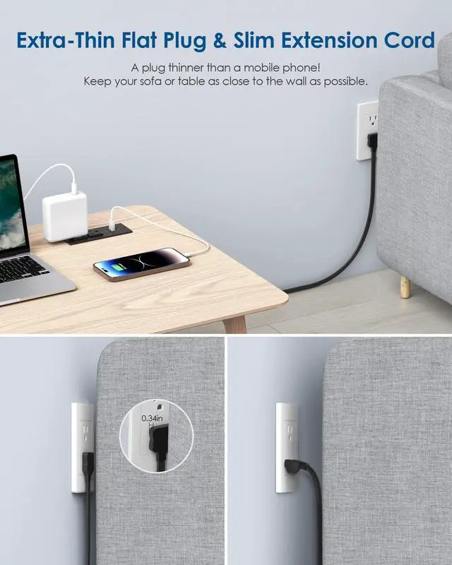 Alt view image 4 of 7 - 45W USB C Recessed Power Strip,Flush Mount Desk Recessed Outlet,Space-Saver for Furniture Side Table,2 USB-C &2 USB-A Ports,2 AC Outlets,6ft Cord,Ultra Thin Flat Plug