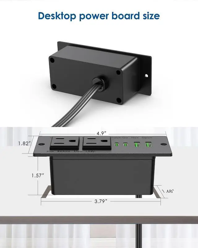 Alt view image 7 of 7 - 45W USB C Recessed Power Strip,Flush Mount Desk Recessed Outlet,Space-Saver for Furniture Side Table,2 USB-C &2 USB-A Ports,2 AC Outlets,6ft Cord,Ultra Thin Flat Plug