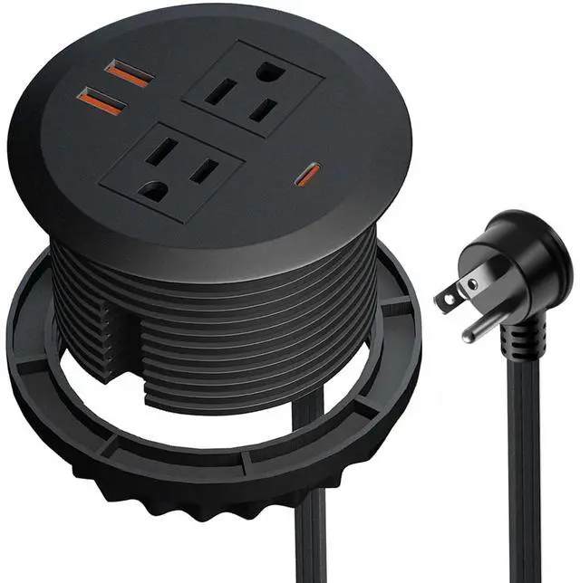 Main image of 3 Inch Desktop Power Grommet,65W GaN USB C Fast Charging Station,3-USB Port,Flush Mounted for 3-1/8" Holes,Flat Plug.Round Recessed Desk Grommet Outlet for Workspace,Laptops,6.3ft,Black