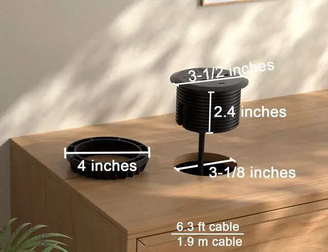 Alt view image 4 of 7 - 3 Inch Desktop Power Grommet,65W GaN USB C Fast Charging Station,3-USB Port,Flush Mounted for 3-1/8" Holes,Flat Plug.Round Recessed Desk Grommet Outlet for Workspace,Laptops,6.3ft,Black
