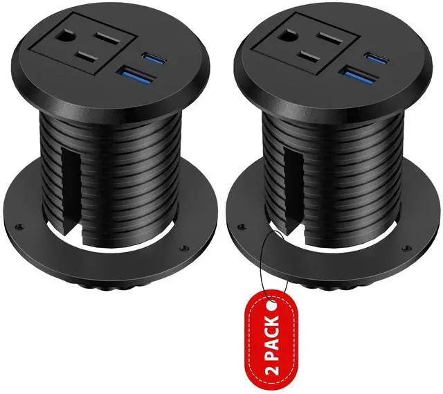 Main image of 2 Pack Desk Power Grommet Outlet, 2 inch Recessed Power Outlet with 20W USB-C Fast Charging, for Conference Rooms, Office Tables, Furniture, 6FT Cord(ETL Listed)