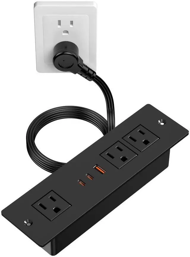 Main image of 45W USB C Recessed Power Strip for Furniture Desktop Flush Mount 6FT | Recessed Power Outlet with 3 Outlets & 3 USB Ports, 800J Surge Protector for Furniture Drawer Conference Desk
