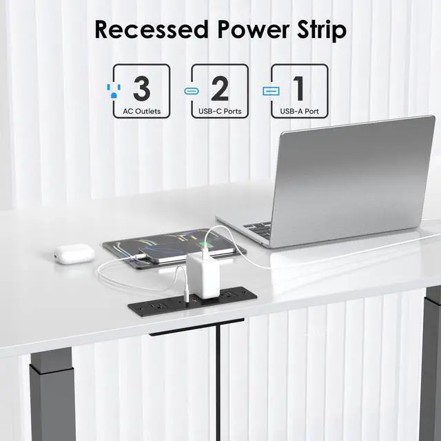 Alt view image 3 of 7 - 45W USB C Recessed Power Strip for Furniture Desktop Flush Mount 6FT | Recessed Power Outlet with 3 Outlets & 3 USB Ports, 800J Surge Protector for Furniture Drawer Conference Desk