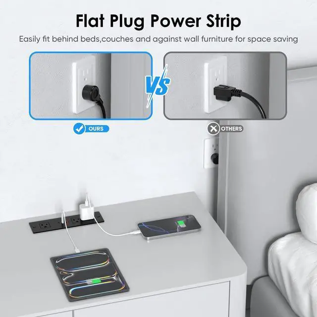 Alt view image 6 of 7 - 45W USB C Recessed Power Strip for Furniture Desktop Flush Mount 6FT | Recessed Power Outlet with 3 Outlets & 3 USB Ports, 800J Surge Protector for Furniture Drawer Conference Desk
