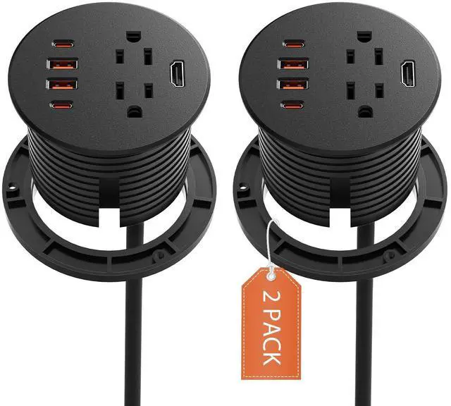 Main image of 2 Pack Recessed Power Grommet with HDMI Port, 35W USB C Fast Charging, 3-inch Desk Power Outlet, 2 Outlets, 4 USB Ports, Flush-Mount Desk Outlet for Furniture Cabinet Home Office, ETL Listed