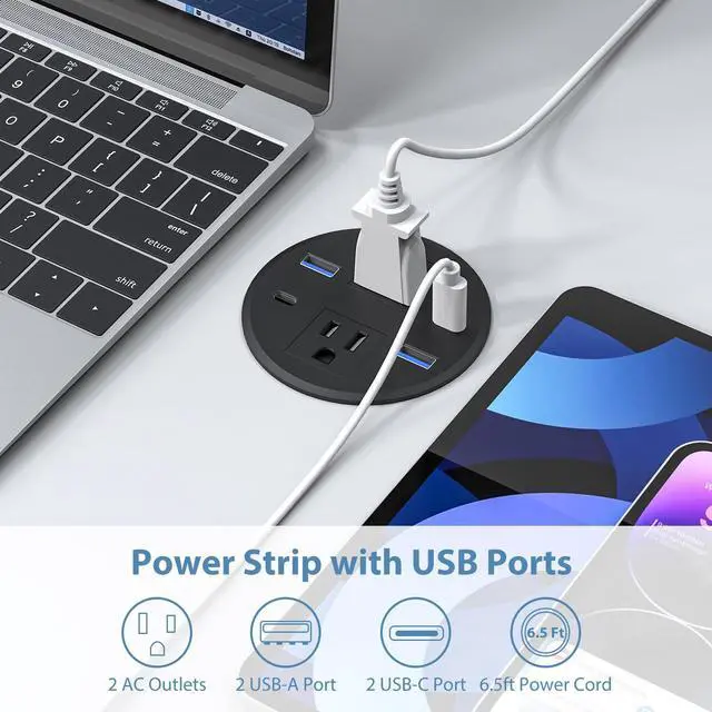 Alt view image 5 of 7 - Recessed Power Grommet with AC Outlets, 3.15inch Desktop Power Grommet Outlet,30W PD Fast Charge for Deskt - Flush-Mount Recessed Power Strip,Home and Workspace Essential Desk Outlet