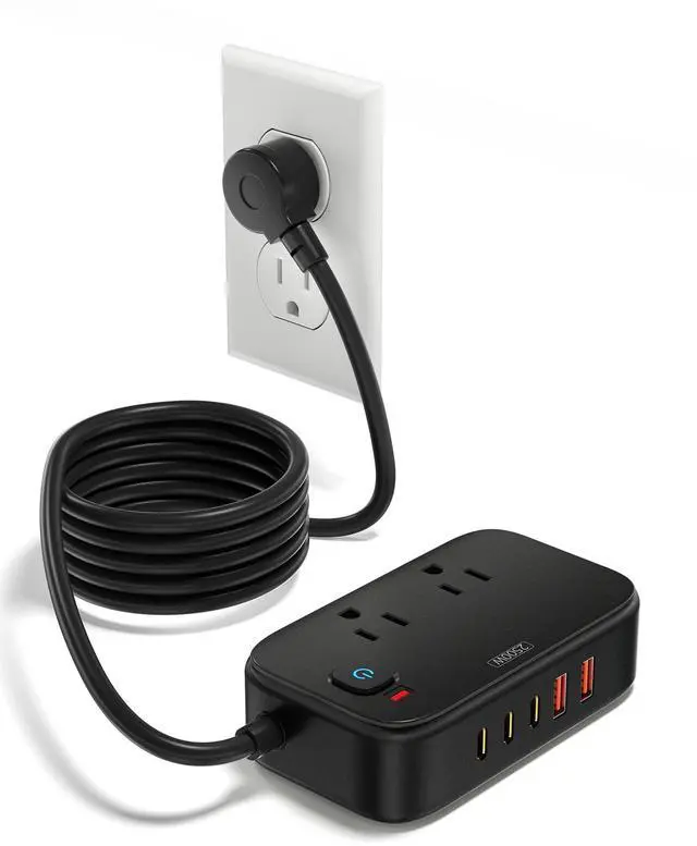 Main image of Power Strip with USB C - 40W Charging Station with 2 Outlets 3 USB C & 2 USB A - Charger for Multiple Devices, 5Ft Flat Plug Extension Cord for Travel Cruise Ship Office Dorm (Black)