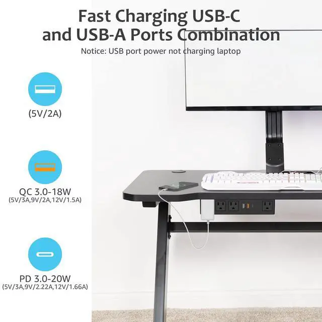Alt view image 3 of 7 - Under Desk Power Strip with 3M Adhesive, Removable Under Desktop Mount Plug with Fast Charging USB C and USB A Ports, 4 Outlet Under Table Surge Protector 1200J, 10FT Extension Cord. (Black)