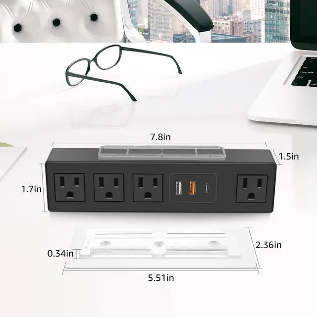 Alt view image 2 of 7 - Under Desk Power Strip with 3M Adhesive, Removable Under Desktop Mount Plug with Fast Charging USB C and USB A Ports, 4 Outlet Under Table Surge Protector 1200J, 10FT Extension Cord. (Black)