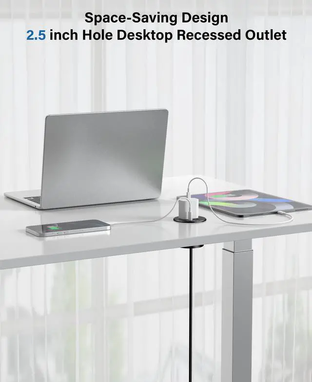 Alt view image 3 of 7 - 2.5 inch Power Grommet,20W USB-C Charging,1 Outlet with 2 USB C,1 USB Port,Furniture Flush Mount for Desktop,Recessed Power Strip,Workspace Essential Desk Outlet (Black, 6 FT)