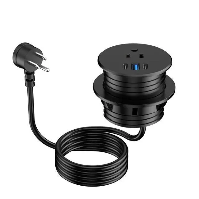 Alt view image 7 of 7 - 2.5 inch Power Grommet,20W USB-C Charging,1 Outlet with 2 USB C,1 USB Port,Furniture Flush Mount for Desktop,Recessed Power Strip,Workspace Essential Desk Outlet (Black, 6 FT)