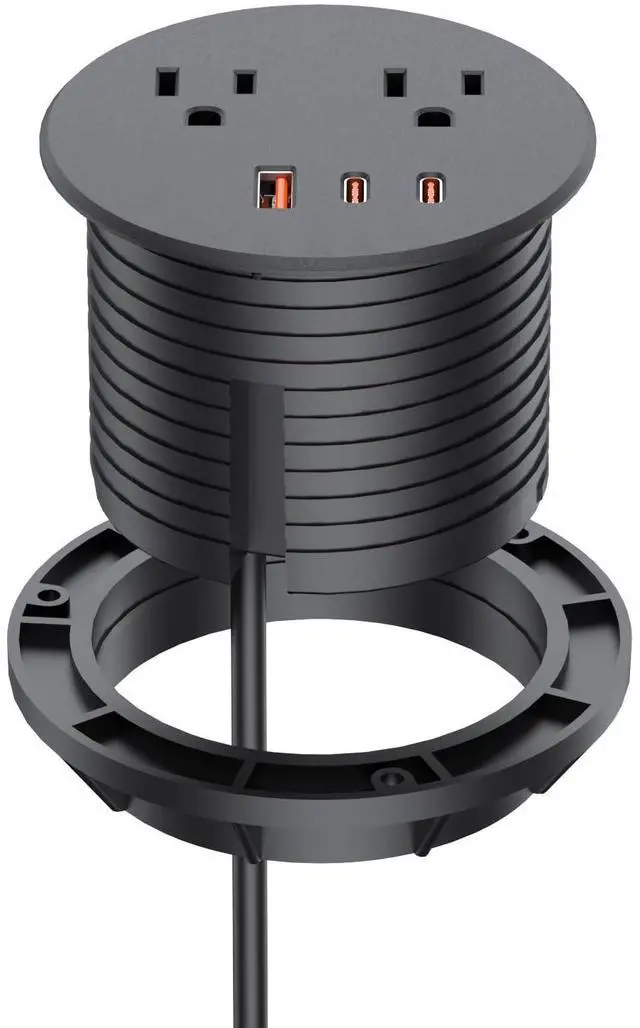 Main image of Desk Power Grommet, Recessed Power Strip with 2 AC Outlets, 2X 65W USB-C & 20W USB-A, 3" Cutout, 6.56FT Cord Ideal for Desks, Counters & Workspaces