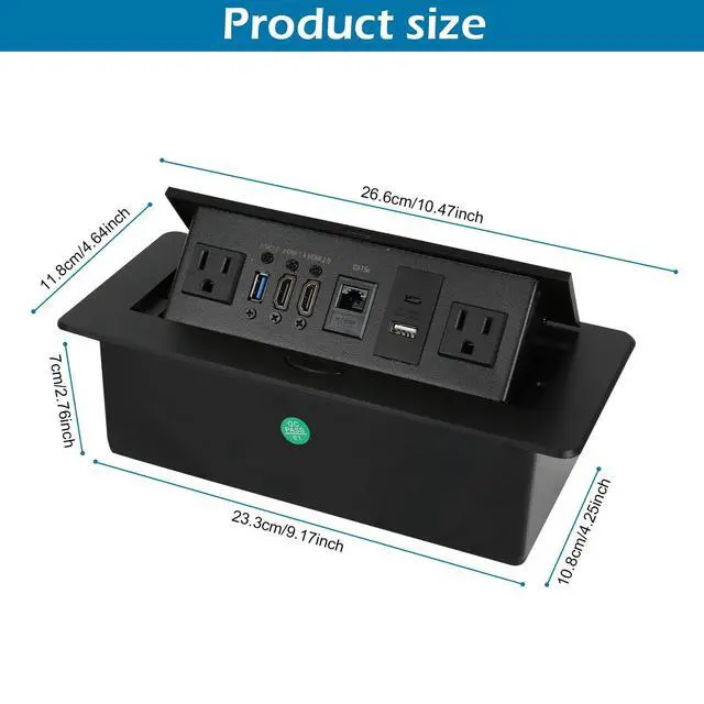 Alt view image 2 of 7 - Table Pop up Power Strip Box Desktop Pop Up Outlet Recessed Multimedia Strip Socket Conference Table Power Hub Hidden Table Connection Box with Outlet Network HDMI for Office Desk (Black-D)
