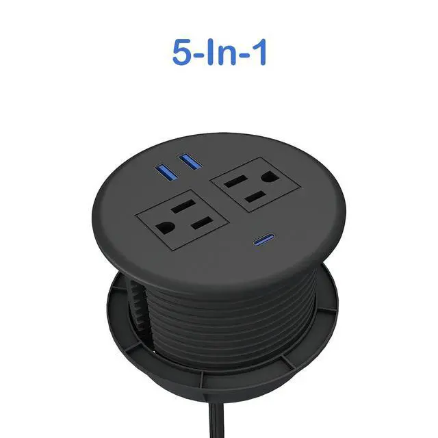 Alt view image 7 of 7 - 2 Pack Desktop Power Grommet,PD20W Fast Charging USB-C.3-inch Round Flush-Mount Desk Outlet,Recessed Grommet Outlet,3 USB Ports,2 AC Outlets,ETL Listed,6.5-FT Cord,Black