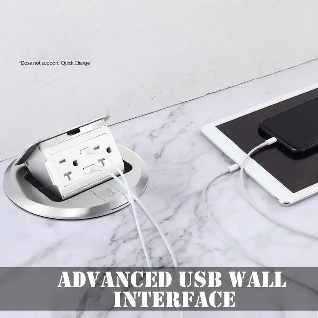 Alt view image 5 of 7 - 1 Pack Round Pop up Floor Electrical Outlet Cover Kit with 4.8a USB Charger 20amp Waterproof Tamper Resistant Tr Receptacle Outlet Box for Countertop Home(Silver)
