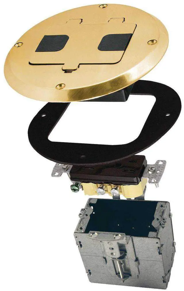 Main image of 6239BP Floor Kit with Recessed Duplex 15A TR Device and Adjustable Steel Box, 1-Gang, Brass