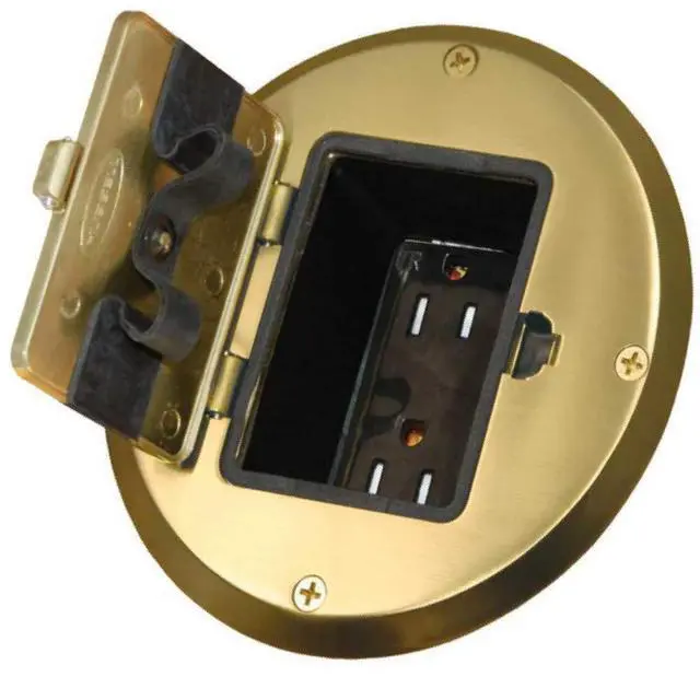 Alt view image 2 of 7 - 6239BP Floor Kit with Recessed Duplex 15A TR Device and Adjustable Steel Box, 1-Gang, Brass