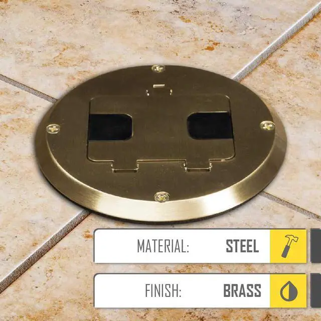 Alt view image 5 of 7 - 6239BP Floor Kit with Recessed Duplex 15A TR Device and Adjustable Steel Box, 1-Gang, Brass