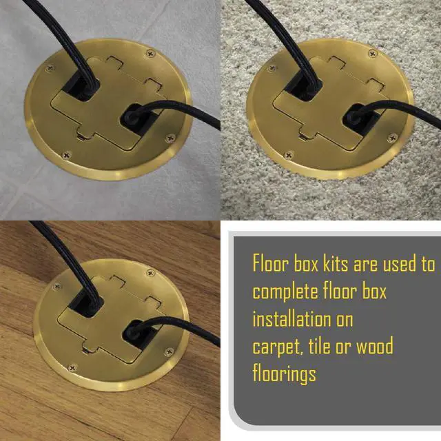 Alt view image 6 of 7 - 6239BP Floor Kit with Recessed Duplex 15A TR Device and Adjustable Steel Box, 1-Gang, Brass