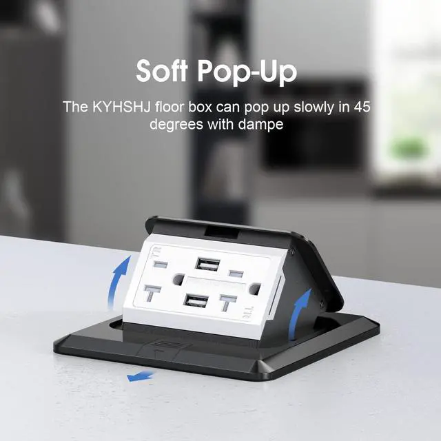 Alt view image 3 of 6 - 4.8A USB Chargers Pop Up Floor Waterproof Electrical Outlet Receptacle Stainless Steel Box,Black