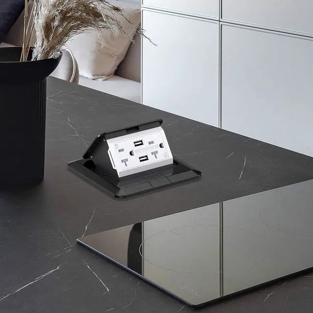 Alt view image 5 of 6 - 4.8A USB Chargers Pop Up Floor Waterproof Electrical Outlet Receptacle Stainless Steel Box,Black