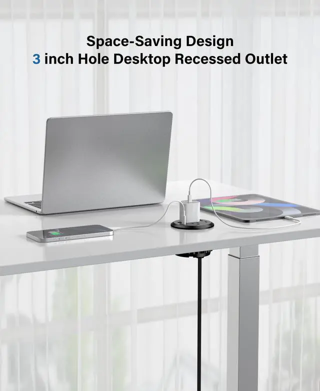 Alt view image 3 of 6 - 3 inch Desktop Power Grommet with PD 20W USB C,Furniture Recessed Power Strip,2 Outlets,4 USB Ports,40W Total,Flush-Mount for Desktop, Workspace Essential Desk Outlet (Black, 6 FT Cable)