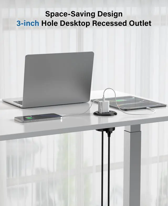 Alt view image 3 of 7 - Power Strip,Flush Mount Recessed Power Grommet,65W USB C Fast Charging,3-Inch Hole, 4 Outlets & 4 Ports, Ideal for Desktop & Countertop Outlet,Dual-Sided (Black, 6FT)