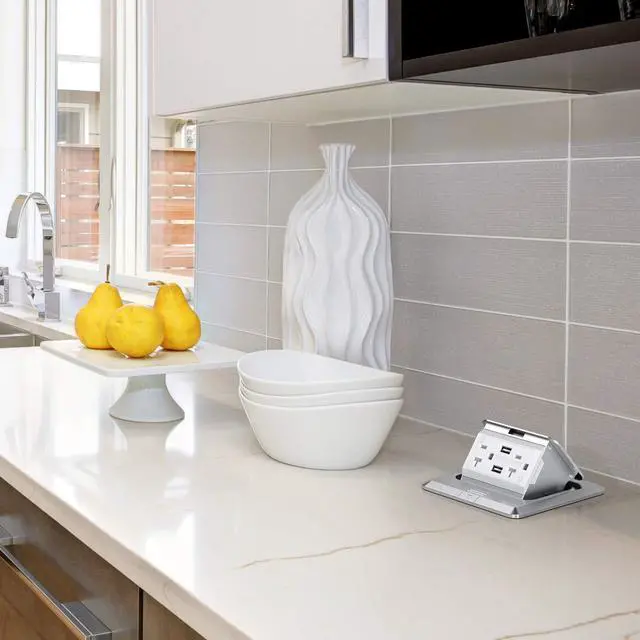 Alt view image 5 of 6 - Pop Up Floor Outlet Covers Box with 20 Amp Stainless Steel USB TR Receptacle Outlet, 1 Pack, Silver