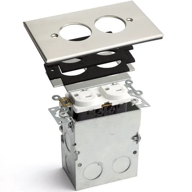 Alt view image 2 of 7 - Screw Cap Cover Floor Box kit, 5 x 2.8 1-Gang, 20A Tamper-Weather Resistant Duplex Receptacle Outlet, Watertight Gasket, Corrosive Resistant, UL Listed, 975506-SS, Stainless Steel