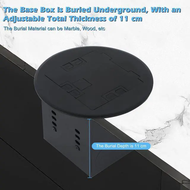 Alt view image 5 of 7 - Recessed Circular Floor Outlet Kit 20 Amp Round Hidden Floor Socket Stainless Steel Waterproof Electrical Outlet Cover Box (4 AC, Black)