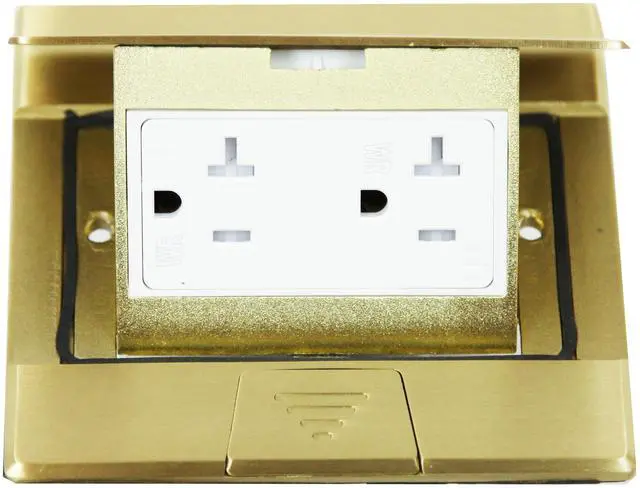 Alt view image 2 of 6 - Square Pop-Up Floor Box Kit, 4.75" x 4.75" Cover, 20A Tamper-Weather Resistant Receptacle Outlet, Watertight Gasket, Corrosive Resistant Hardware, 961241-C, Brass (661241-C)