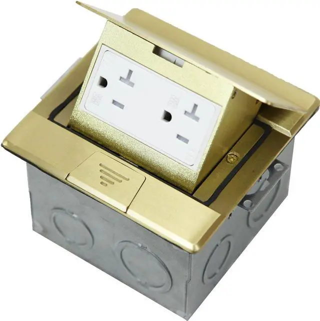 Alt view image 6 of 6 - Square Pop-Up Floor Box Kit, 4.75" x 4.75" Cover, 20A Tamper-Weather Resistant Receptacle Outlet, Watertight Gasket, Corrosive Resistant Hardware, 961241-C, Brass (661241-C)