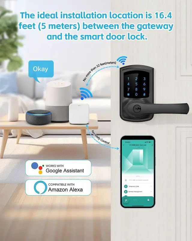 Alt view image 3 of 7 - Bluetooth Gateway for Smart Door Lock, WiFi Gateway for Smart Life, Tuya/SmartLife App to Remotely Control, Voice Control Compatible with Alexa & Google Assistant,Only Support 2.4G WiFi