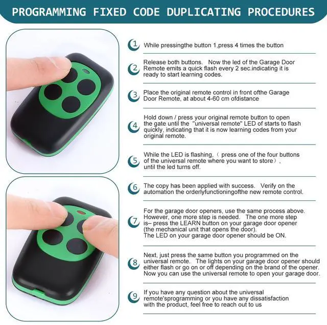 Alt view image 3 of 7 - Garage Door Remote Universal Cloning Homelink Programmable Learning Remote 4-Button Multi Frequency 280MHZ-868MHZ with Clips (Green)