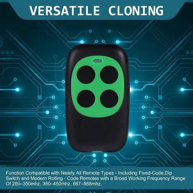 Alt view image 5 of 7 - Garage Door Remote Universal Cloning Homelink Programmable Learning Remote 4-Button Multi Frequency 280MHZ-868MHZ with Clips (Green)