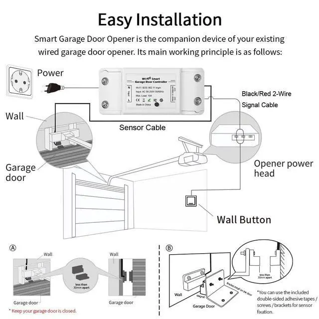 Alt view image 7 of 7 - Smart Garage Door Opener Compatible with Alexa, Google Assistant & Smart Life App Universal WiFi Garage Door Controller Remote Control, Voice Control, Real-Time Notifications (US Plug)