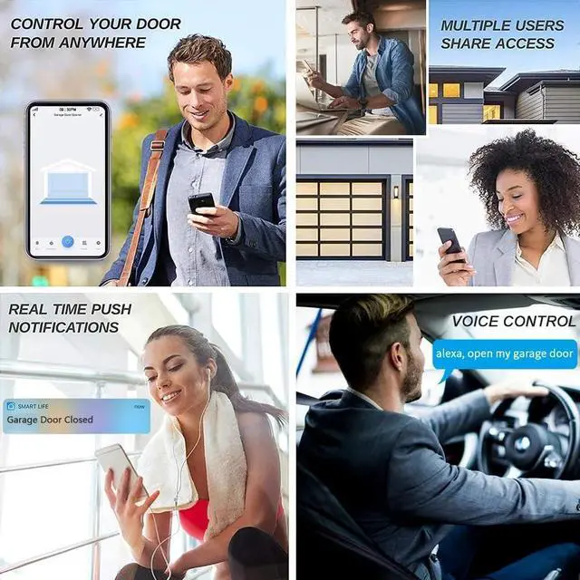 Alt view image 6 of 7 - Smart Garage Door Opener Compatible with Alexa, Google Assistant & Smart Life App Universal WiFi Garage Door Controller Remote Control, Voice Control, Real-Time Notifications (US Plug)