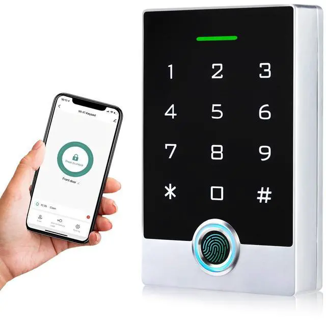Main image of Wireless WiFi TUYA Access Control System, Fingerprint Password Stand-Alone Door Access Control Keypad with ID Keyfob, WG26/34 EM Card Reader Access Controller, Full Metal Weatherproof, Backlight