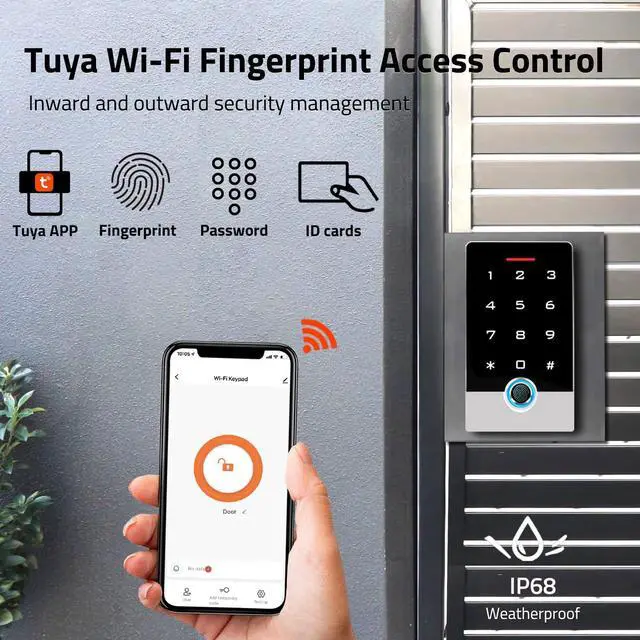 Alt view image 2 of 7 - Wireless WiFi TUYA Access Control System, Fingerprint Password Stand-Alone Door Access Control Keypad with ID Keyfob, WG26/34 EM Card Reader Access Controller, Full Metal Weatherproof, Backlight