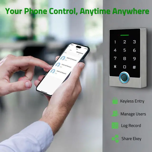 Alt view image 5 of 7 - Wireless WiFi TUYA Access Control System, Fingerprint Password Stand-Alone Door Access Control Keypad with ID Keyfob, WG26/34 EM Card Reader Access Controller, Full Metal Weatherproof, Backlight