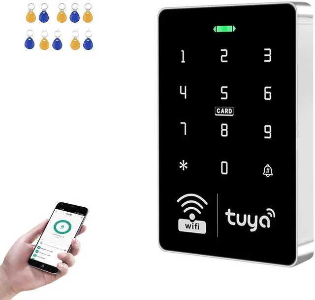 Main image of Wireless WiFi Access Control Keypad, Waterproof Independent access control system, EM card reader, WG26/34, backlit RFID door lock, TUYA security access controller for garage doors, gate opener
