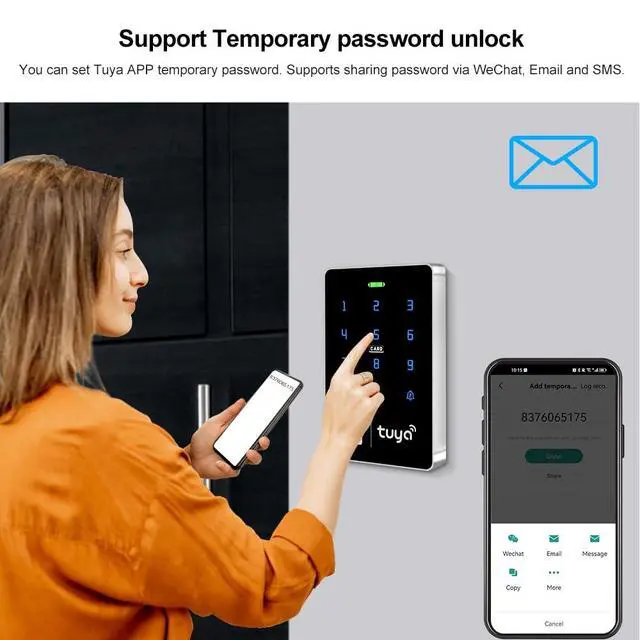 Alt view image 4 of 7 - Wireless WiFi Access Control Keypad, Waterproof Independent access control system, EM card reader, WG26/34, backlit RFID door lock, TUYA security access controller for garage doors, gate opener