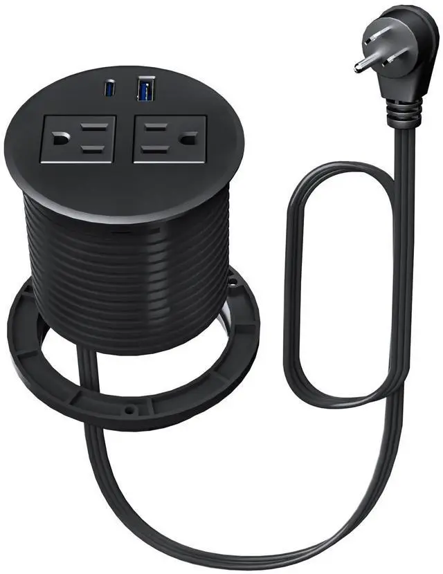 Main image of Desktop Power Grommet with 20W USB C Fast Charging, 3 inch Flush-Mount Recessed Power Strip for Desk,Office Tables,Furniture, Recessed Outlet 6FT Cord, 45° Thin Flat Plug, 2 USB Ports, Black