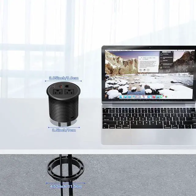 Alt view image 5 of 7 - Desktop Power Grommet with Network Ports 90mm/3.5", Desk Power Outlet Recessed Power Strip with 2 AC Outlet, PD 20W Fast Charging USB-C Port-Flush Mount for Desktop, Table, Kitchen, Office Desk