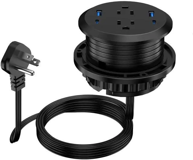 Alt view image 6 of 6 - 3 inch Desktop Power Grommet with PD 20W USB C,Furniture Recessed Power Strip,2 Outlets,4 USB Ports,40W Total,Flush-Mount for Desktop, Workspace Essential Desk Outlet (Black, 6 FT Cable)