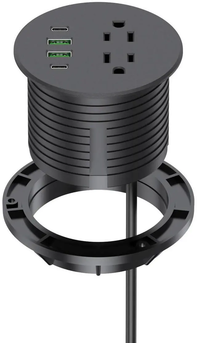 Main image of Recessed Power Grommet 3 inch With 65W USB C Ports 2 AC Outlets,Recessed Outlet Fast Charging Station,Desk Hole Grommet Outlets,Round Desktop Power Grommet Outlet for Office,Home (Black, 65W USB Port)