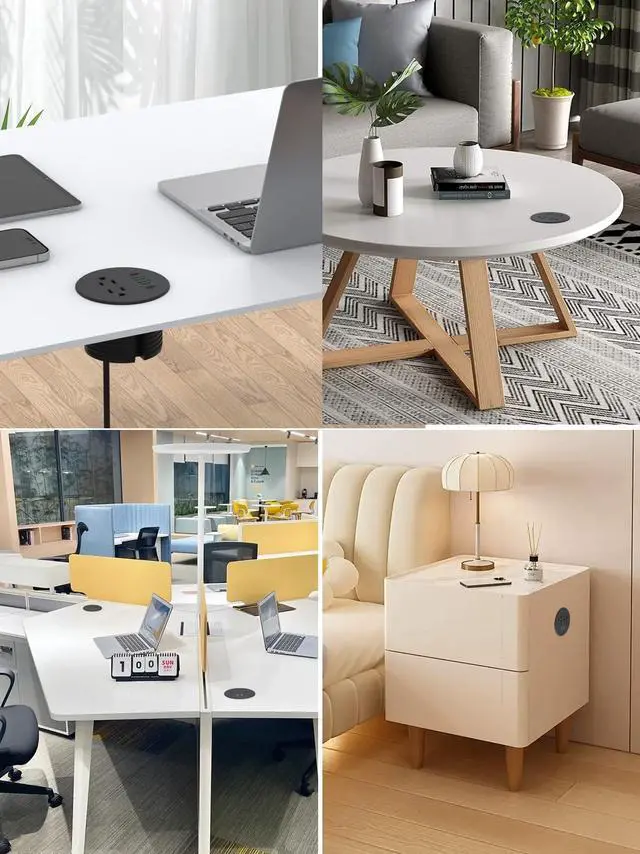 Alt view image 6 of 6 - Recessed Power Grommet 3 inch With 65W USB C Ports 2 AC Outlets,Recessed Outlet Fast Charging Station,Desk Hole Grommet Outlets,Round Desktop Power Grommet Outlet for Office,Home (Black, 65W USB Port)