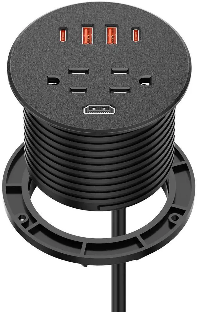 Main image of Desk Power Grommet with 35W USB C Fast Charging, 3 Inch Desktop Recessed Outlet with 4 USB Ports, HDMI Ports, Flush Mount Outlets Desk Charging Station for Conference Rooms, Office Tables, Furniture