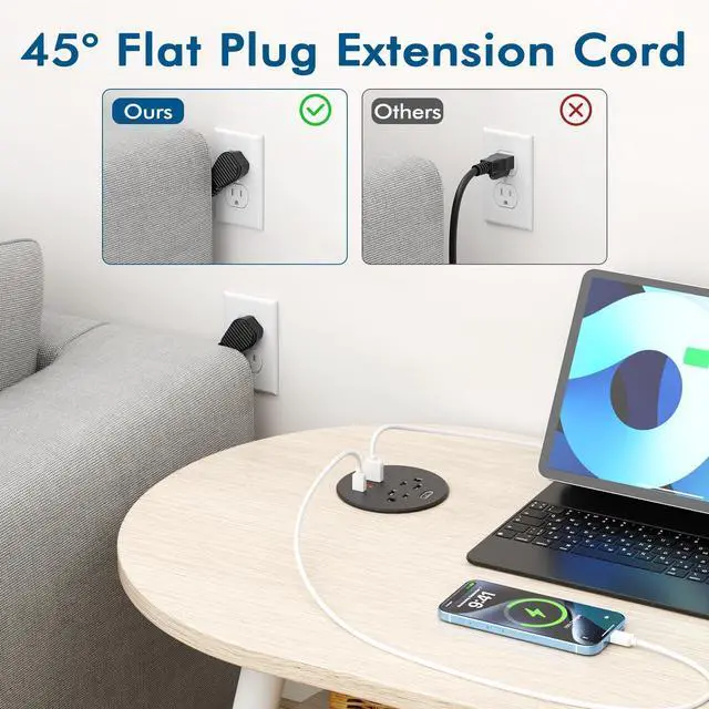 Alt view image 5 of 7 - Desk Power Grommet with 35W USB C Fast Charging, 3 Inch Desktop Recessed Outlet with 4 USB Ports, HDMI Ports, Flush Mount Outlets Desk Charging Station for Conference Rooms, Office Tables, Furniture